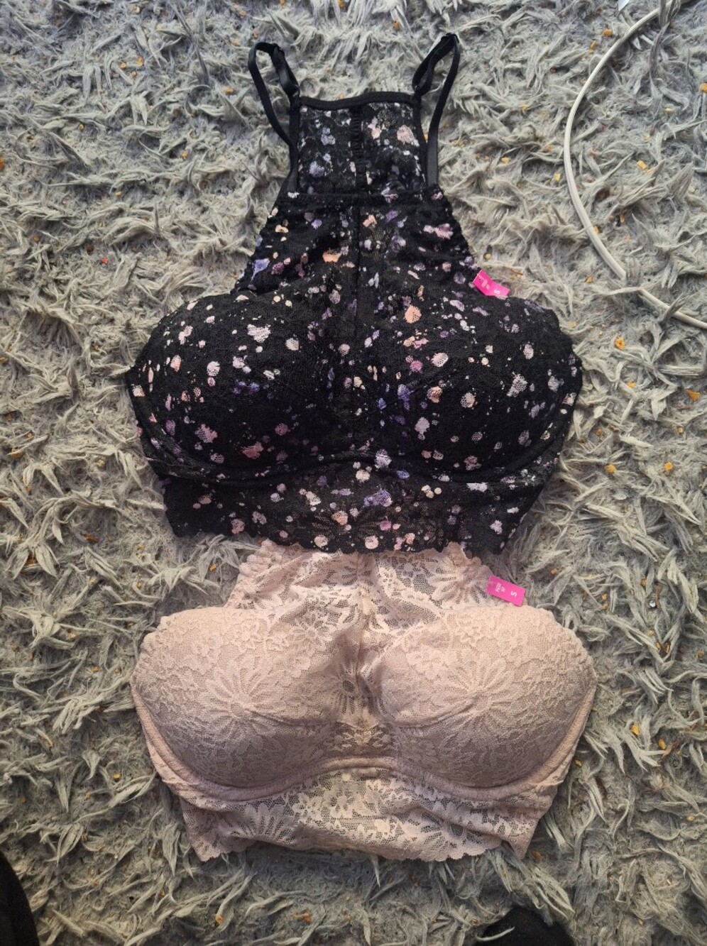 Women's Lace Bralette - Black Floral and Nude Lace